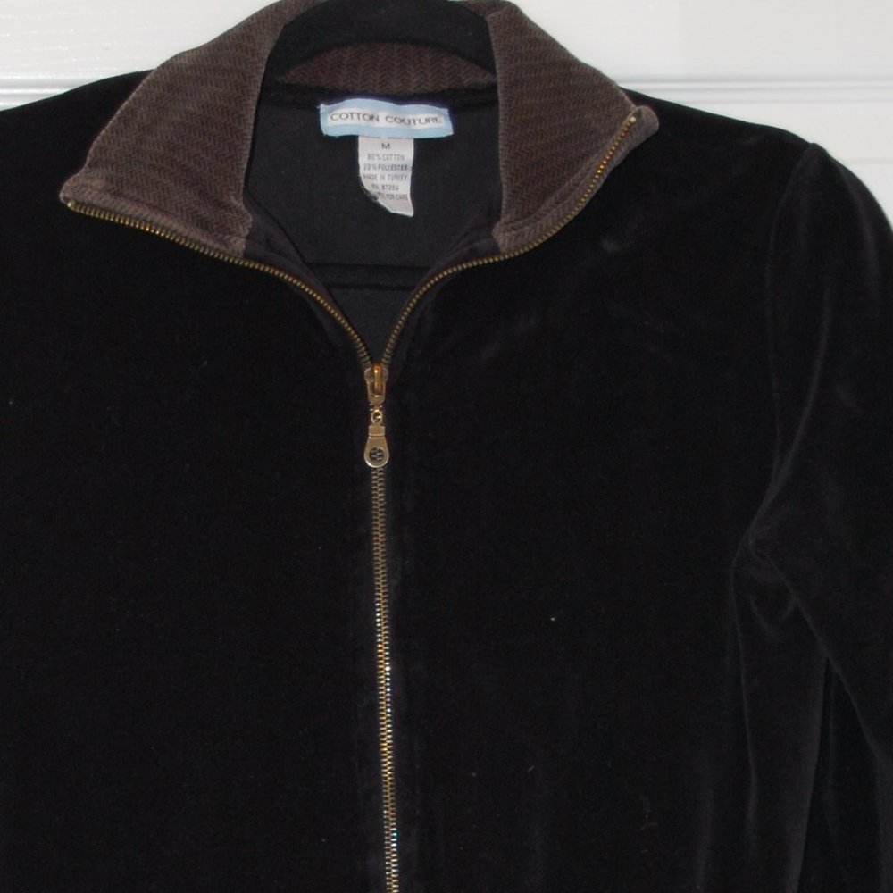 COTTON COUTURE  Black/ Gray Velour Jacket Size M